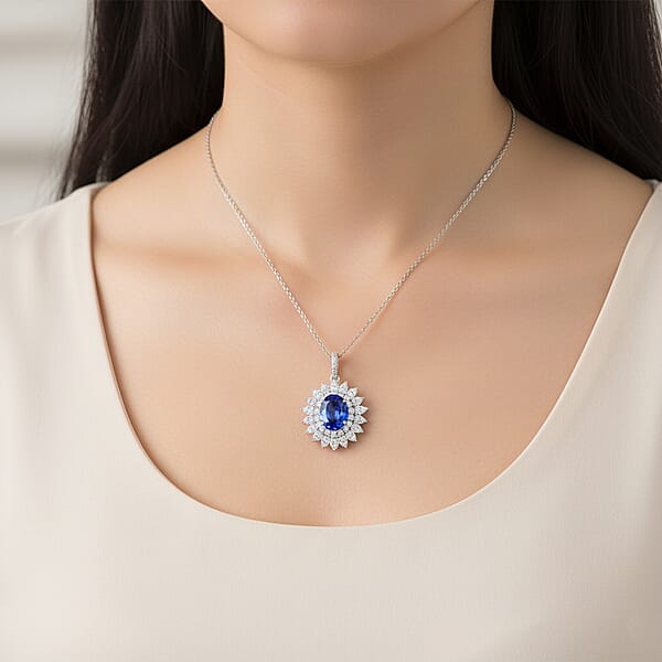 Certified AAAA Tanzanite Lab Grown Diamond Blooming Floral Pendant Necklace In 950 Platinum 6.20 Ctw (20 Inches)