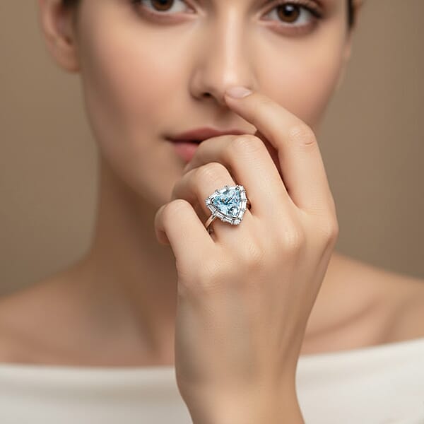 Certified And Appraised 10K White Gold AAA Aquamarine Luxuriant Lab Grown Diamond (G-H SI) Ring 2.44 Ctw