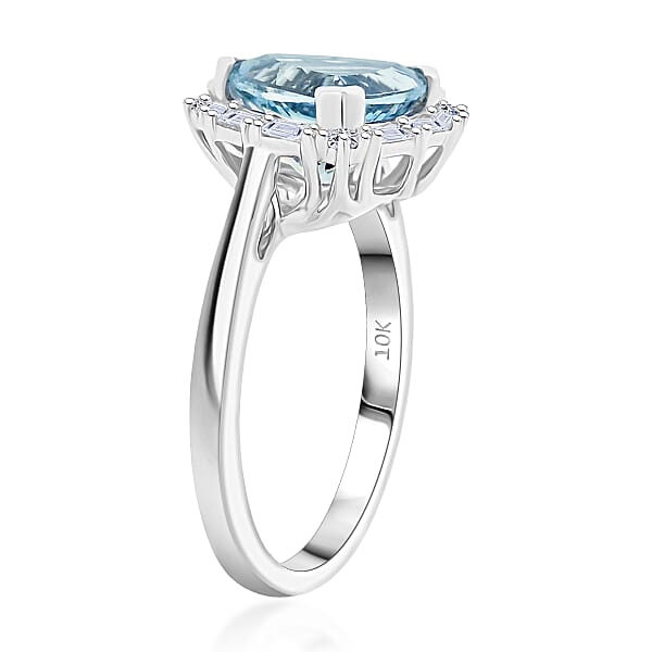 Certified And Appraised 10K White Gold AAA Aquamarine Luxuriant Lab Grown Diamond (G-H SI) Ring 2.44 Ctw