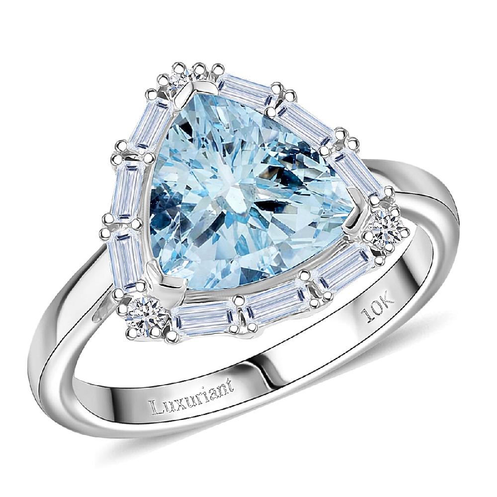 Certified and Appraised 10K White Gold AAA Aquamarine Luxuriant Lab Grown Diamond (G-H SI) Ring 2.44 ctw