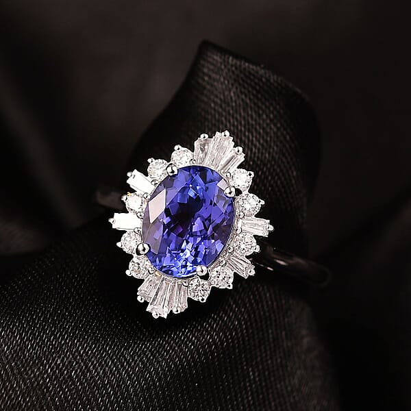 Certified And Appraised AAA Tanzanite And Luxuriant Lab Grown Diamond G-H SI 2.55 Ctw Ring In 10K White Gold