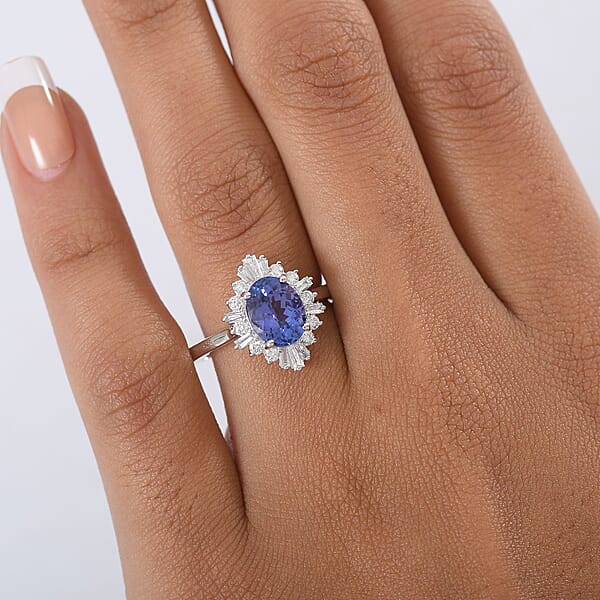 Certified And Appraised AAA Tanzanite And Luxuriant Lab Grown Diamond G-H SI 2.55 Ctw Ring In 10K White Gold