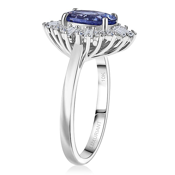 Certified And Appraised AAA Tanzanite And Luxuriant Lab Grown Diamond G-H SI 2.55 Ctw Ring In 10K White Gold