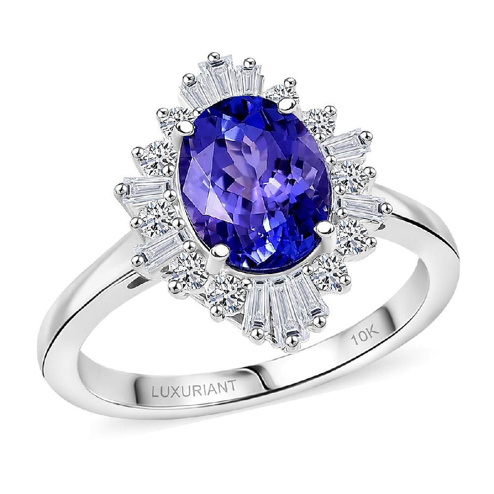 Certified and Appraised AAA Tanzanite and Luxuriant Lab Grown Diamond G-H SI 2.55 ctw Ring in 10K White Gold