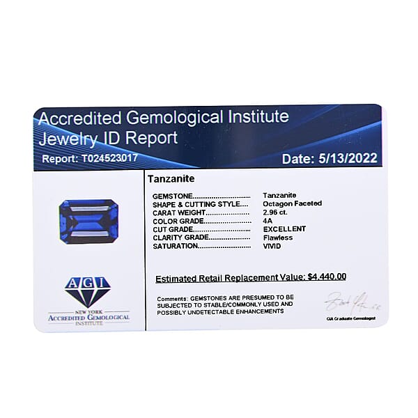 Certified And Appraised AAAA Tanzanite (Oct Free Size) 2.50 Ctw