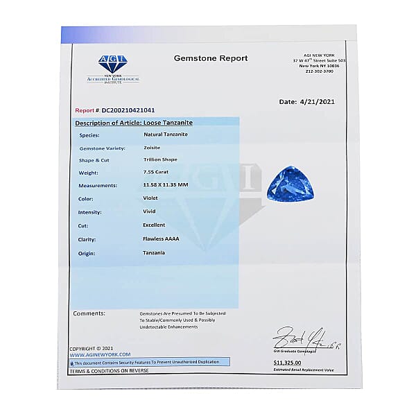 Certified And Appraised AAAA Vivid Tanzanite (Trl Free Size) 7.50 Ctw