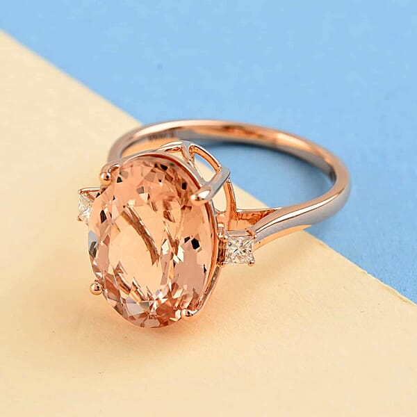 Certified And Appraised Iliana 18K Rose Gold AAA Marropino Morganite And G-H SI Diamond Ring 6.10 Ctw