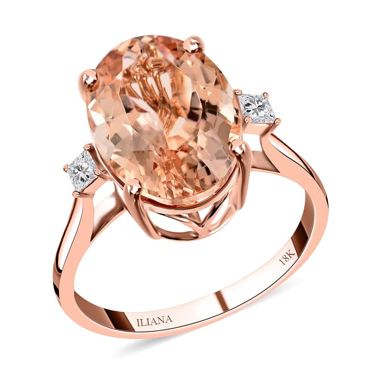 Certified and Appraised Iliana 18K Rose Gold AAA Marropino Morganite and G-H SI Diamond Ring 6.10 ctw