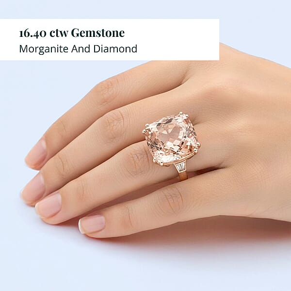 Certified And Appraised Iliana 18K Rose Gold AAA Marropino Morganite White Diamond Solitaire Ring 16.40 Ctw