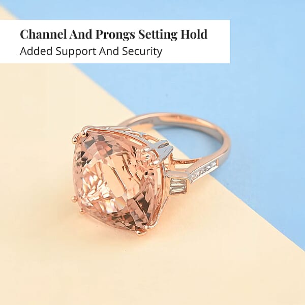 Certified And Appraised Iliana 18K Rose Gold AAA Marropino Morganite White Diamond Solitaire Ring 16.40 Ctw