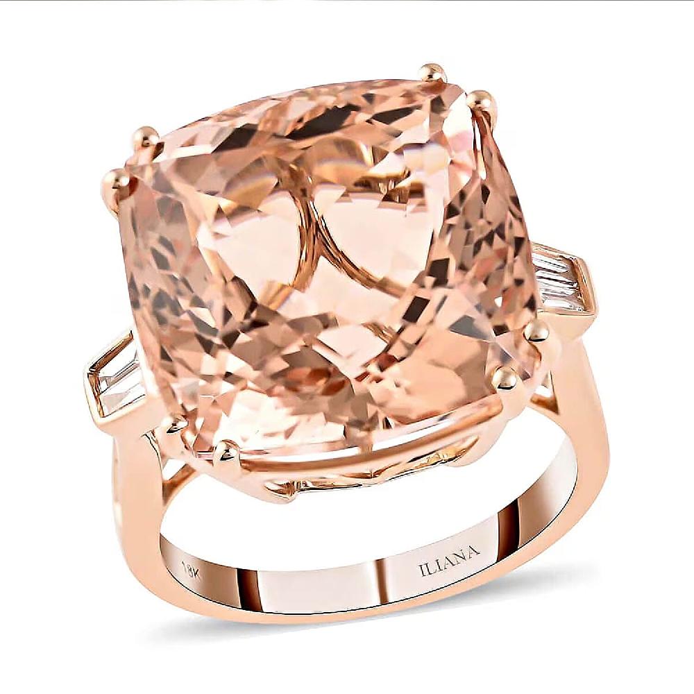 Certified and Appraised Iliana 18K Rose Gold AAA Marropino Morganite White Diamond Solitaire Ring 16.40 ctw