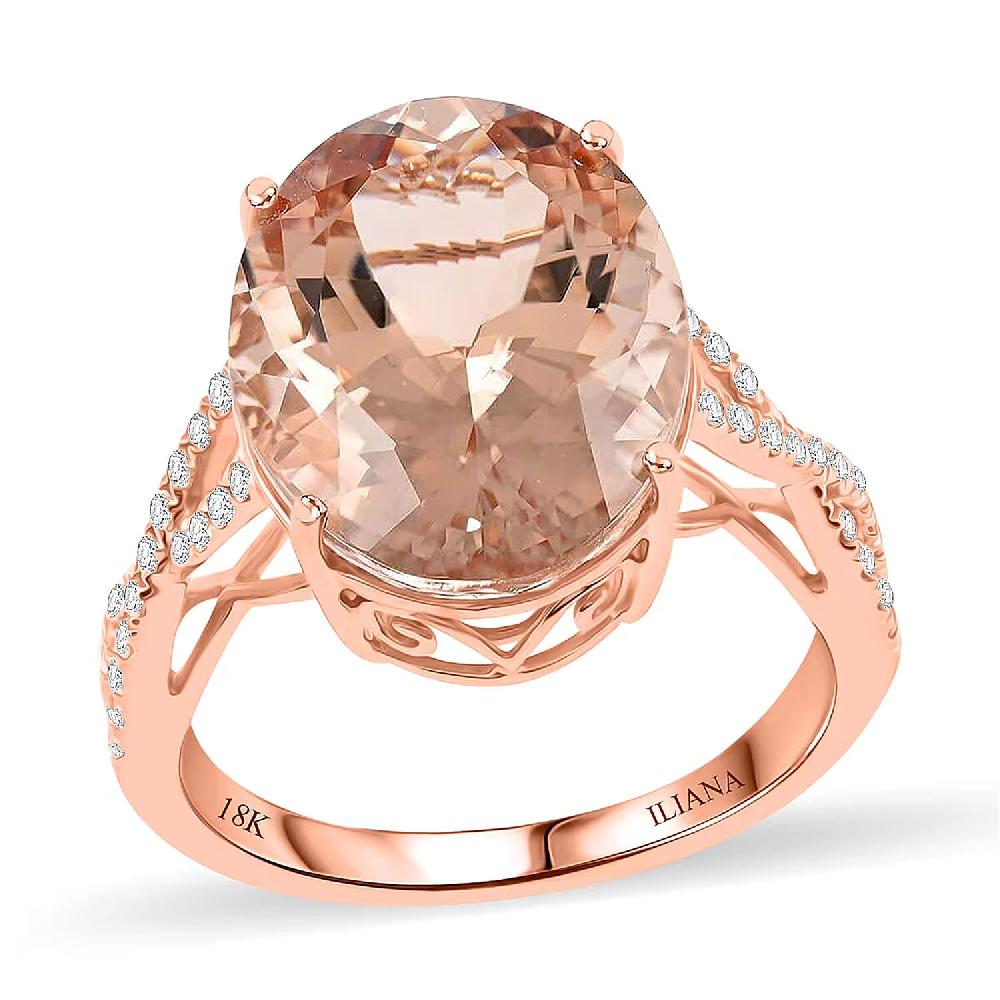 Certified and Appraised Iliana 18K Rose Gold AAA Marropino Morganite and G-H SI Diamond Ring 4.10 Grams 9.00 ctw