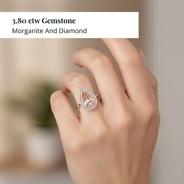 Certified And Appraised Iliana 18K Rose Gold AAA Marropino Morganite And G-H SI Diamond Double Halo Ring 4.68 Grams 3.80 Ctw