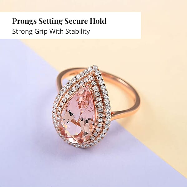 Certified And Appraised Iliana 18K Rose Gold AAA Marropino Morganite And G-H SI Diamond Double Halo Ring 4.68 Grams 3.80 Ctw
