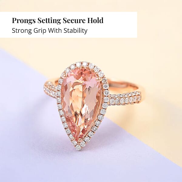 Certified And Appraised Iliana 18K Rose Gold AAA Marropino Morganite And G-H SI Diamond Halo Ring 4.66 Grams 3.90 Ctw