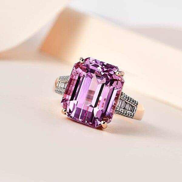Certified And Appraised Iliana 18K Rose Gold AAA Patroke Kunzite And G-H SI Diamond Ring 5.60 Grams 12.75 Ctw