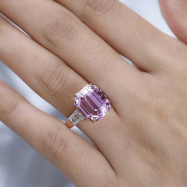 Certified And Appraised Iliana 18K Rose Gold AAA Patroke Kunzite And G-H SI Diamond Ring 5.60 Grams 12.75 Ctw