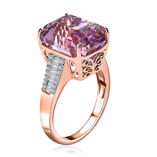 Certified And Appraised Iliana 18K Rose Gold AAA Patroke Kunzite And G-H SI Diamond Ring 5.60 Grams 12.75 Ctw