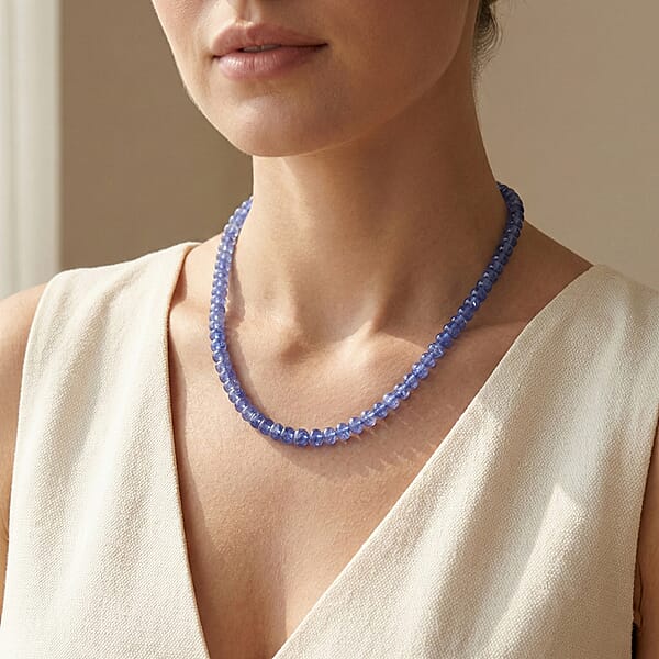 Certified And Appraised Iliana 18K White Gold AAA Tanzanite Beaded Necklace 18-20 Inches 200.00 Ctw
