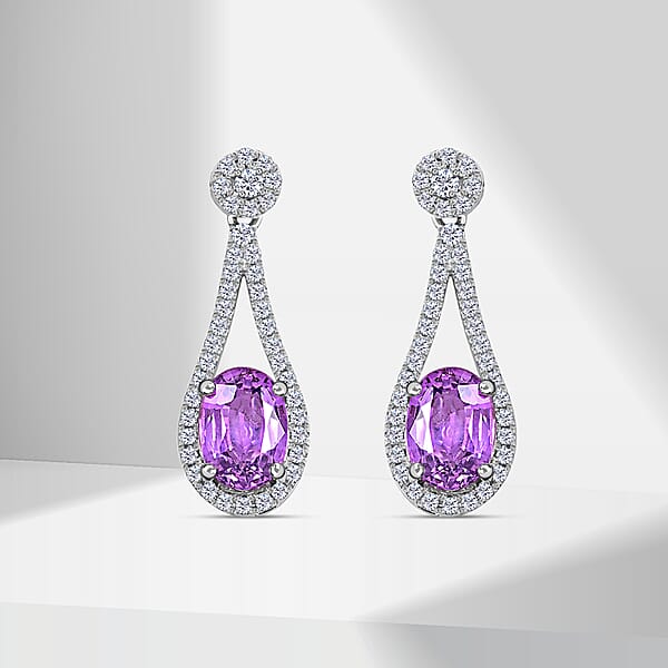 Certified And Appraised Iliana 18K White Gold AAA Madagascar Purple Sapphire And G-H SI Diamond Earrings 2.10 Ctw