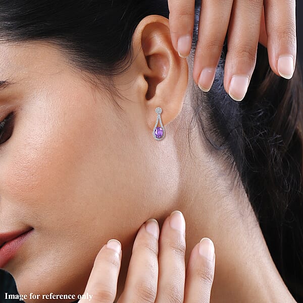 Certified And Appraised Iliana 18K White Gold AAA Madagascar Purple Sapphire And G-H SI Diamond Earrings 2.10 Ctw