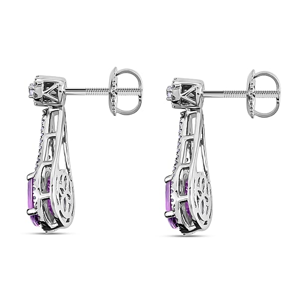 Certified And Appraised Iliana 18K White Gold AAA Madagascar Purple Sapphire And G-H SI Diamond Earrings 2.10 Ctw
