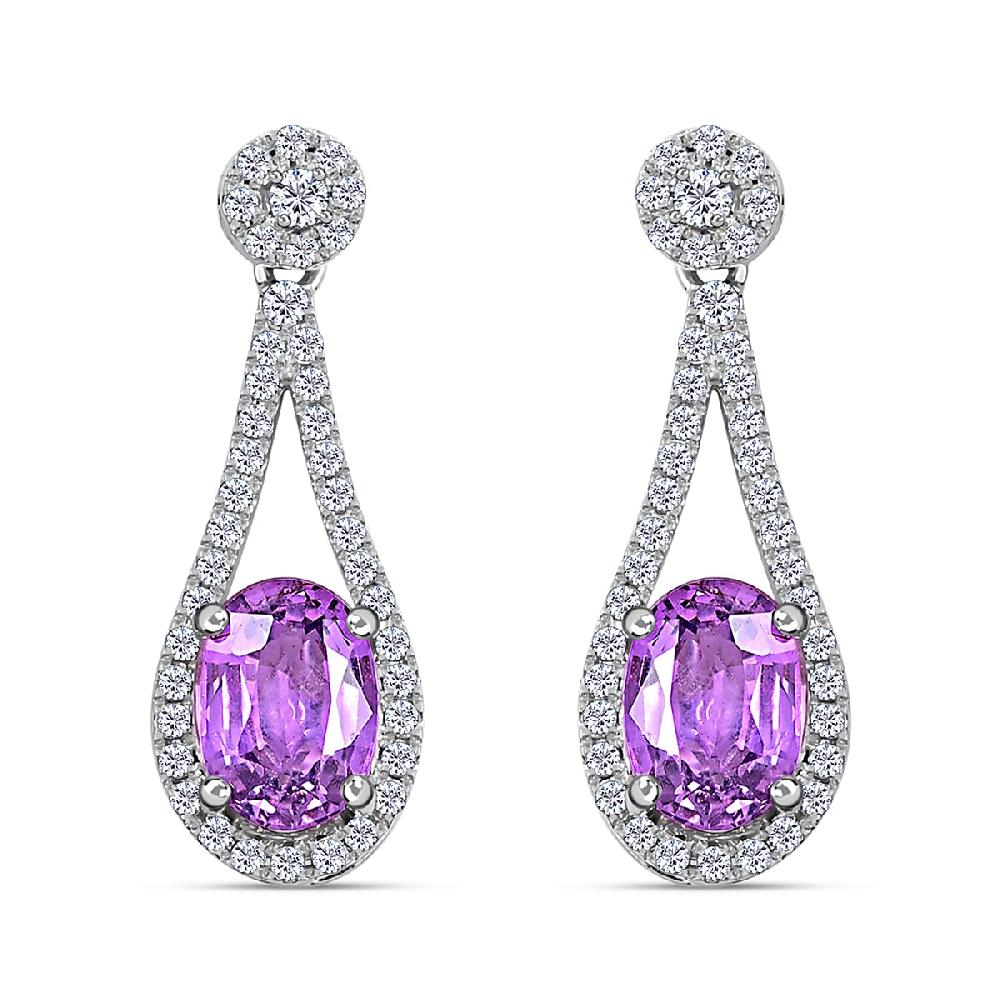 Certified and Appraised Iliana 18K White Gold AAA Madagascar Purple Sapphire and G-H SI Diamond Earrings 2.10 ctw