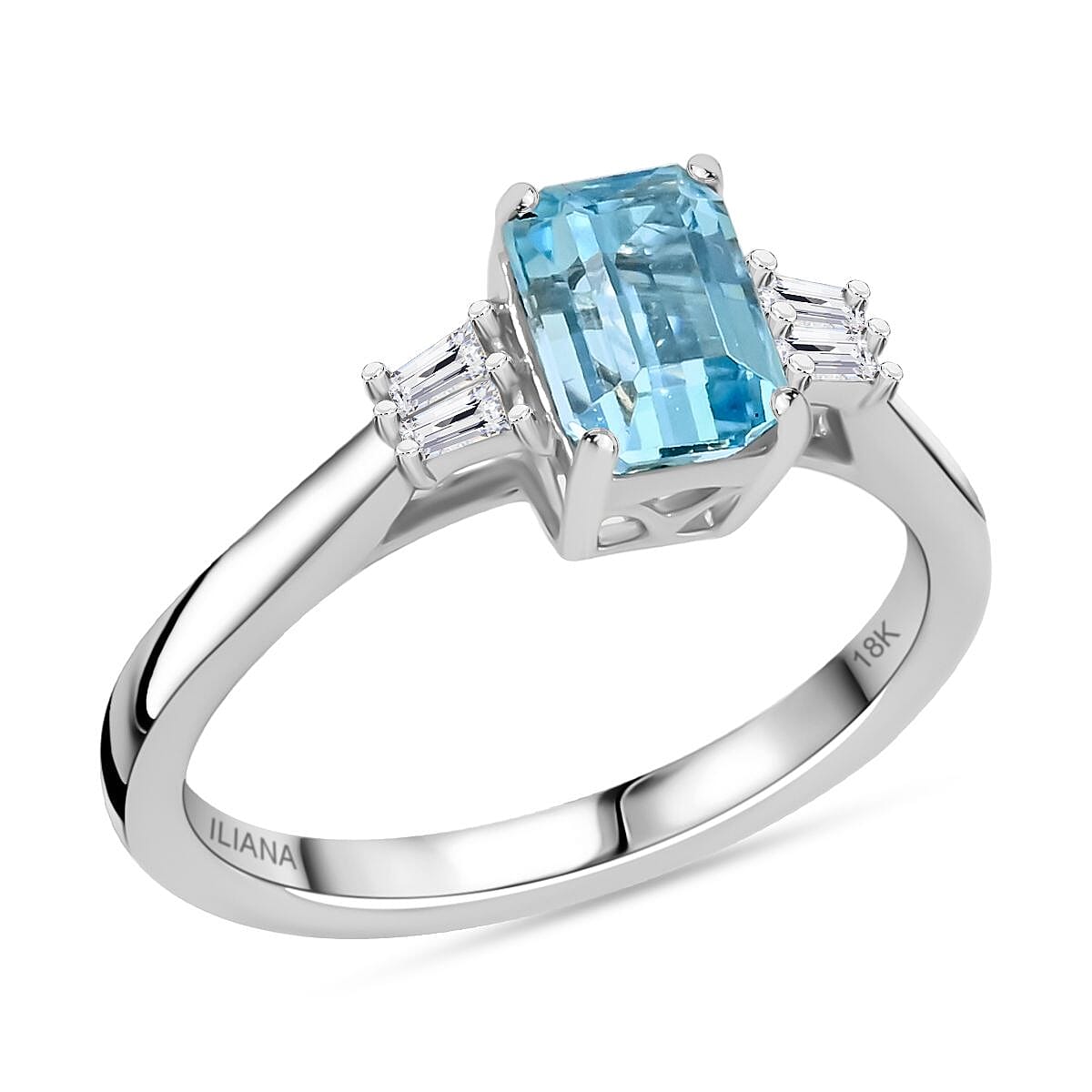 Certified and Appraised Iliana 18K White Gold AAA Santa Maria Aquamarine and G-H SI Diamond Ring 1.00 ctw