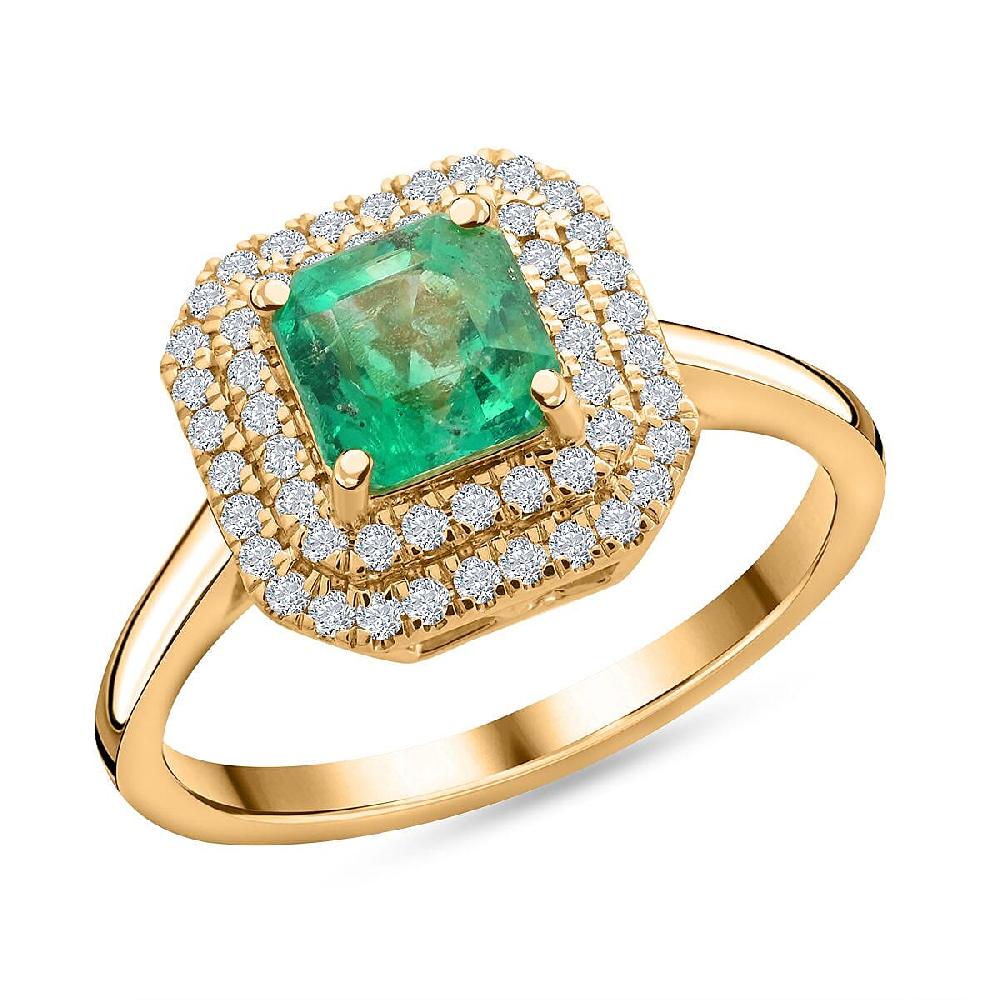 Certified and Appraised Iliana 18K Yellow Gold AAA Boyaca Colombian Emerald and SI Diamond Ring 6 Grams 1.75 ctw