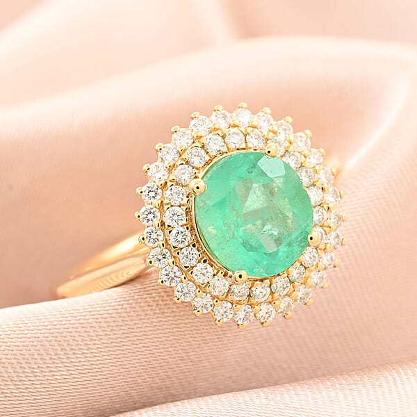 Certified And Appraised Iliana 18K Yellow Gold AAA Boyaca Colombian Emerald And G-H SI Diamond Ring 2.00 Ctw