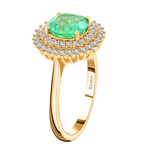 Certified And Appraised Iliana 18K Yellow Gold AAA Boyaca Colombian Emerald And G-H SI Diamond Ring 2.00 Ctw