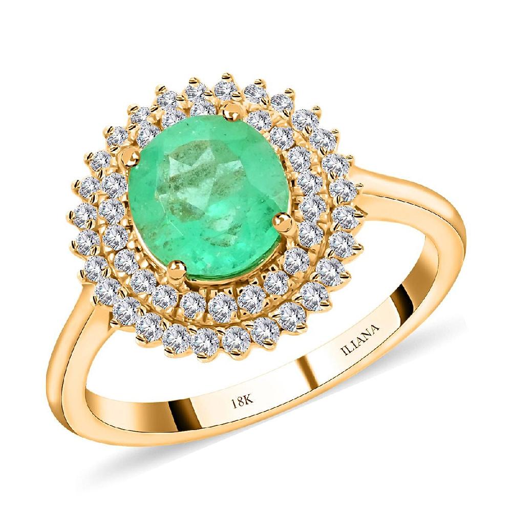 Certified and Appraised Iliana 18K Yellow Gold AAA Boyaca Colombian Emerald and G-H SI Diamond Ring 2.00 ctw