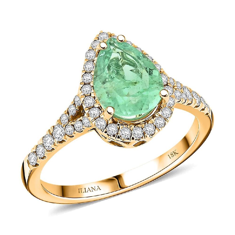 Certified and Appraised Iliana 18K Yellow Gold AAA Boyaca Colombian Emerald and G-H SI Diamond Ring 4.15 Grams 2.00 ctw