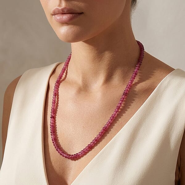 Certified And Appraised Iliana 18K Yellow Gold AAAA Ouro Fino Rubellite Graduated Single Strand Beaded Necklace 18 Inches 75.00 Ctw