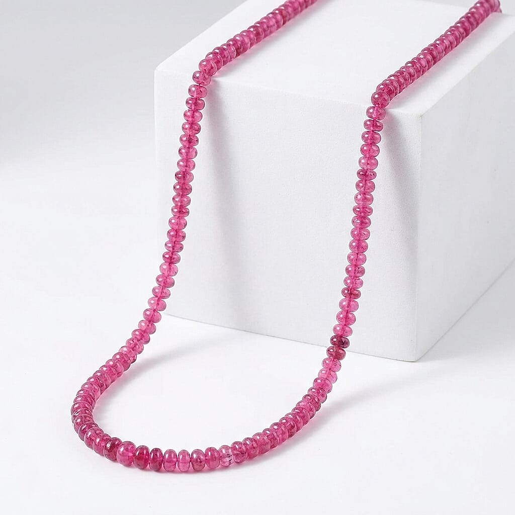 Certified and Appraised Iliana 18K Yellow Gold AAAA Ouro Fino Rubellite Graduated Single Strand Beaded Necklace 18 Inches 75.00 ctw