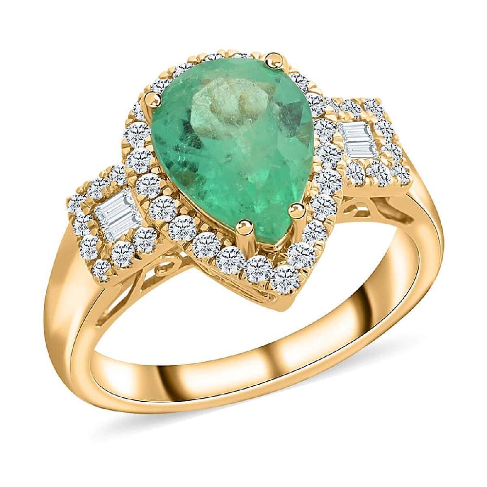 Certified and Appraised Iliana 18K Yellow Gold AAA Boyaca Colombian Emerald Diamond (SI) (0.46 cts) Ring (6.30 g) 2.25 ctw