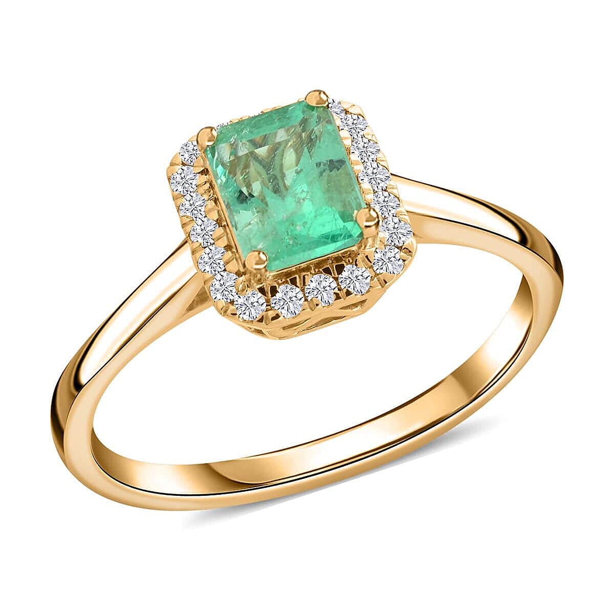 Certified and Appraised Iliana 18K Yellow Gold AAA Boyaca Colombian Emerald and SI Diamond Ring 1.00 ctw