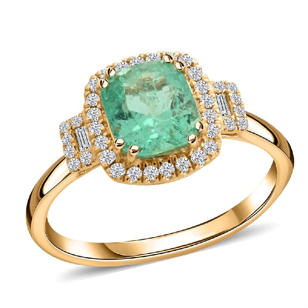 Certified and Appraised Iliana 18K Yellow Gold AAA Boyaca Colombian Emerald and SI Diamond Ring 4.30 Grams 2.00 ctw
