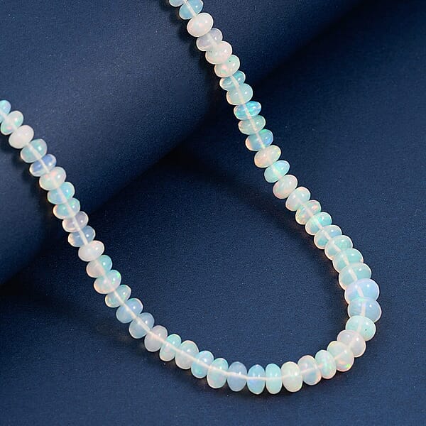 Certified And Appraised Iliana AAA Ethiopian Welo Opal 62.00 Ctw Beaded Necklace In 18K White Gold 18-20 Inches