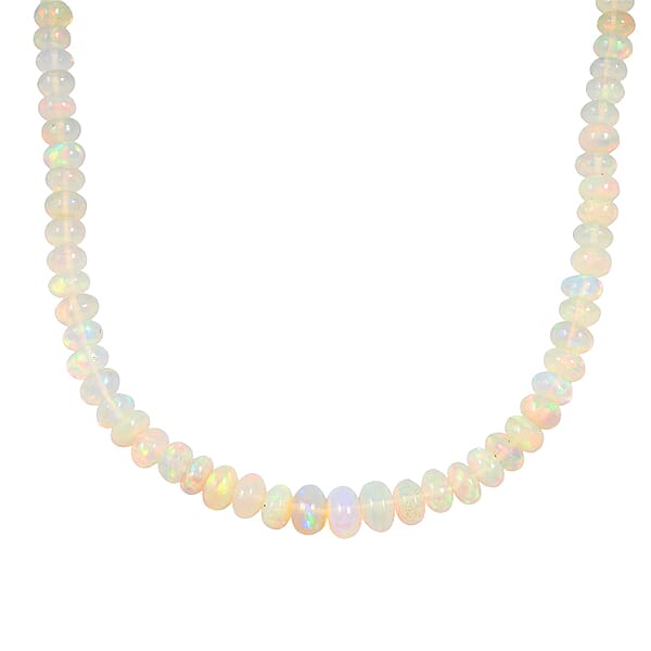 Certified And Appraised Iliana AAA Ethiopian Welo Opal 62.00 Ctw Beaded Necklace In 18K White Gold 18-20 Inches