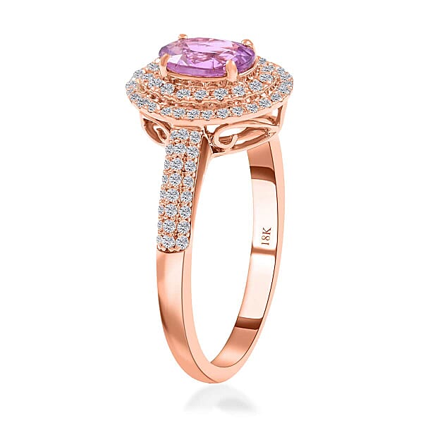 Certified And Appraised Iliana AAA Madagascar Purple Sapphire And G-H SI Diamond 1.40 Ctw Double Halo Ring In 18K Rose Gold