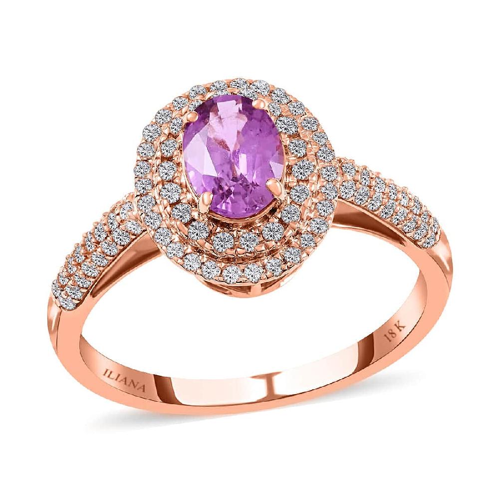 Certified and Appraised Iliana AAA Madagascar Purple Sapphire and G-H SI Diamond 1.40 ctw Double Halo Ring in 18K Rose Gold