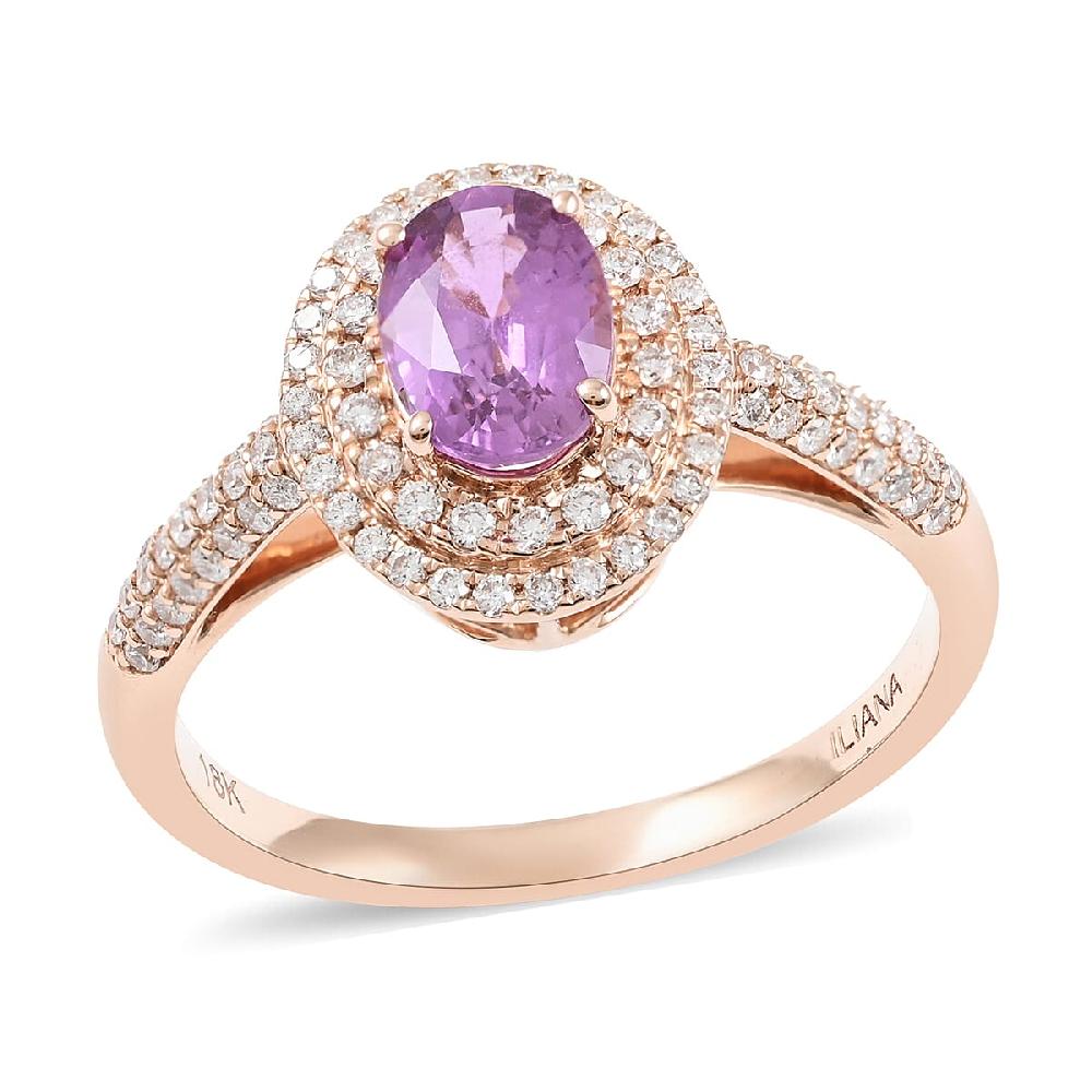 Certified and Appraised Iliana AAA Madagascar Purple Sapphire and G-H SI Diamond 1.40 ctw Double Halo Ring in 18K Rose Gold