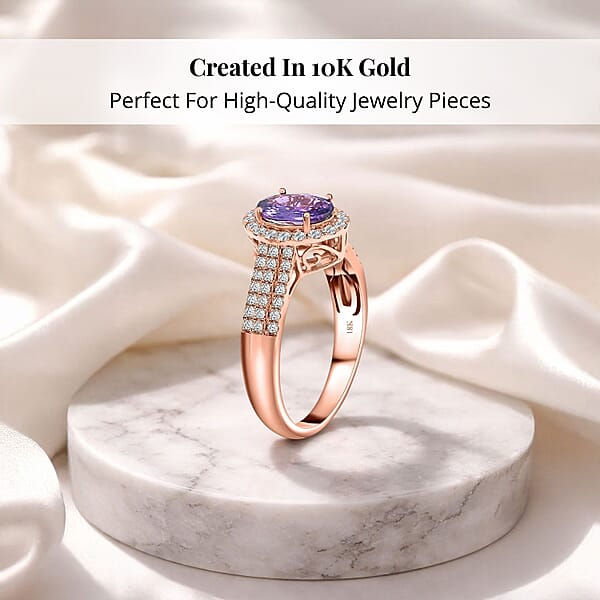 Certified And Appraised Iliana AAA Madagascar Purple Sapphire And G-H SI Diamond 1.90 Ctw Halo Ring In 18K Rose Gold 4.10 Grams