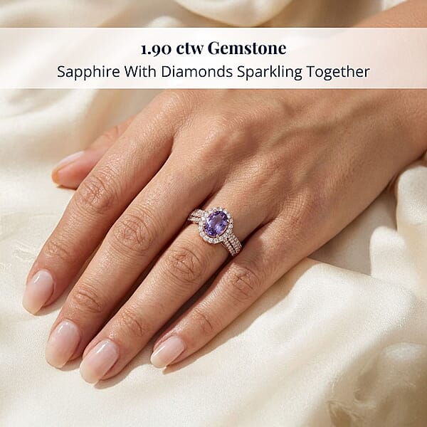 Certified And Appraised Iliana AAA Madagascar Purple Sapphire And G-H SI Diamond 1.90 Ctw Halo Ring In 18K Rose Gold 4.10 Grams