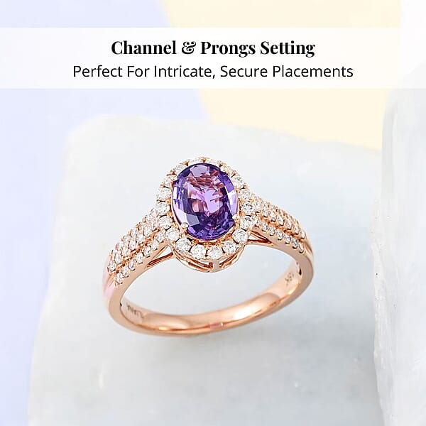 Certified And Appraised Iliana AAA Madagascar Purple Sapphire And G-H SI Diamond 1.90 Ctw Halo Ring In 18K Rose Gold 4.10 Grams