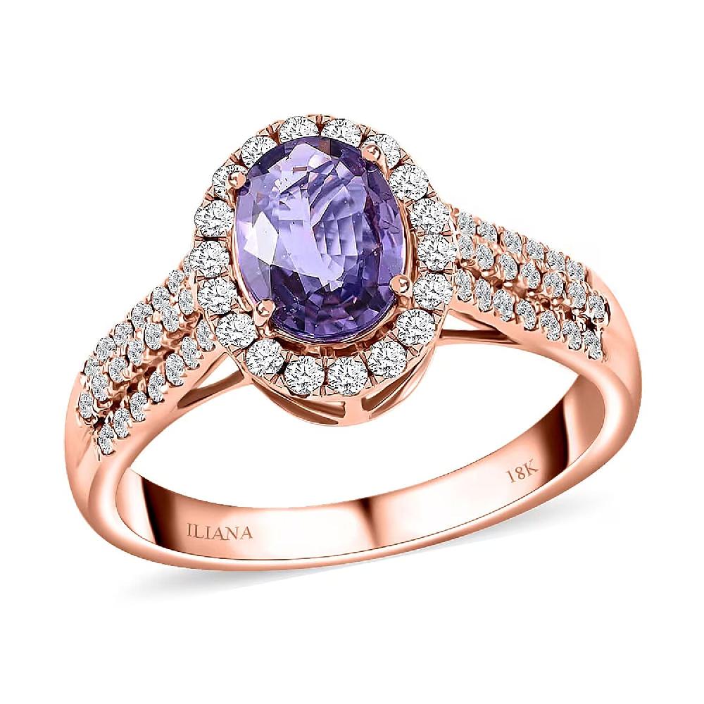Certified and Appraised Iliana AAA Madagascar Purple Sapphire and G-H SI Diamond 1.90 ctw Halo Ring in 18K Rose Gold 4.10 Grams