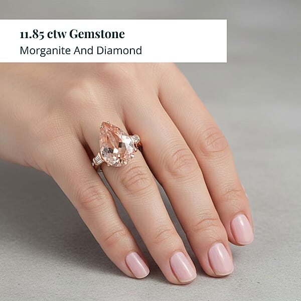 Certified And Appraised Iliana AAA Marropino Morganite And G-H SI Diamond 11.85 Ctw Ring In 18K Rose Gold 5.95 Grams
