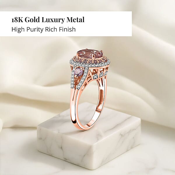 Certified And Appraised Iliana AAA Marropino Morganite And G-H SI Diamond 3.80 Ctw Double Halo Ring In 18K Rose Gold 4.68 Grams