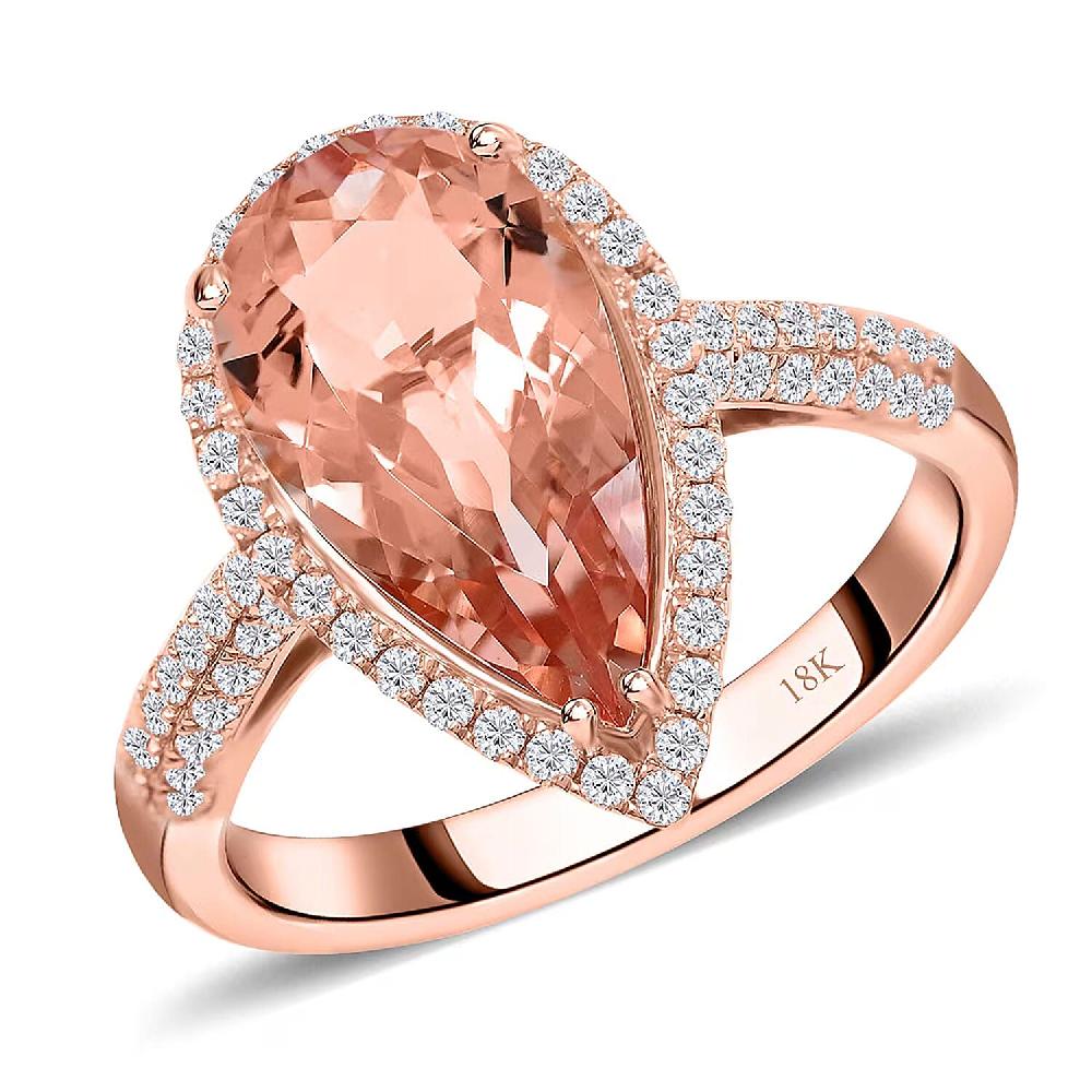 Certified and Appraised Iliana AAA Marropino Morganite and G-H SI Diamond 3.90 ctw Halo Ring in 18K Rose Gold 4.66 Grams